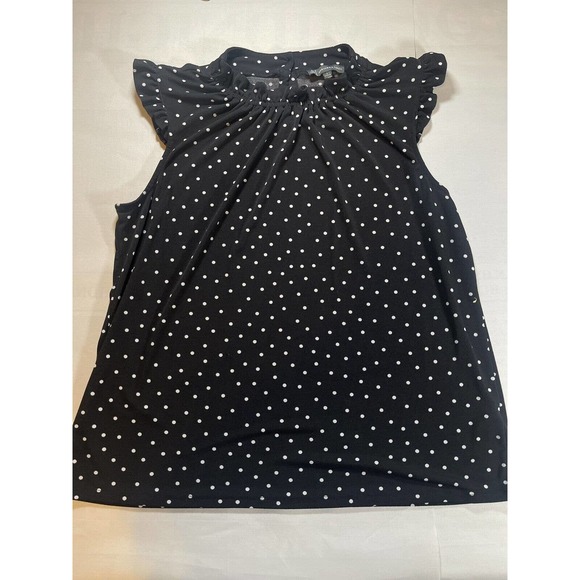 Adrianna Papell Tops - Adrianna Papell Shirt Womens Large Black Sleeveless Polka Dot Ruffle Mock Neck